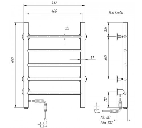 Электрический полотенцесушитель Domoterm Классик DMT 109-5 40x60 EK L Хром