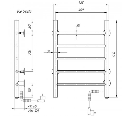 Электрический полотенцесушитель Domoterm Классик DMT 109-5 40x60 EK R Хром