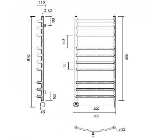 Электрический полотенцесушитель Domoterm Калипсо П10 500x800 EL Хром