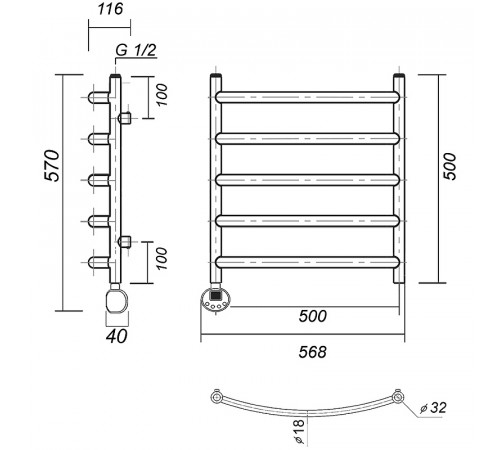 Электрический полотенцесушитель Domoterm Калипсо П5 500x500 EL Хром