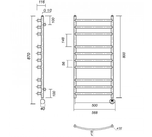 Электрический полотенцесушитель Domoterm Калипсо П10 500x800 ER Хром