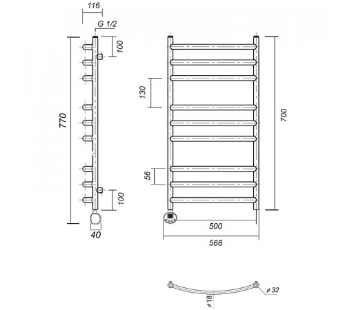 Электрический полотенцесушитель Domoterm Калипсо П9 500x700 EL Хром