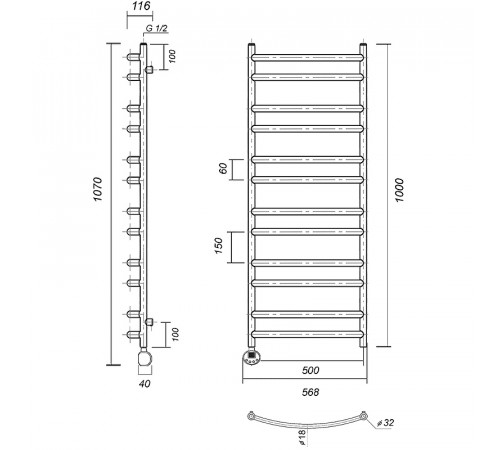 Электрический полотенцесушитель Domoterm Калипсо П12 500x1000 EL Хром