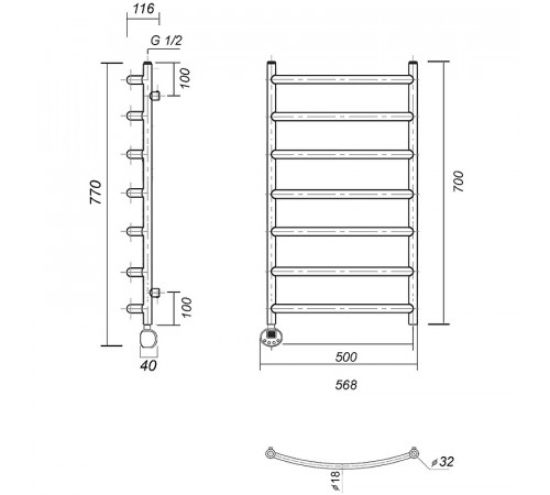 Электрический полотенцесушитель Domoterm Калипсо П7 500x700 EL Хром