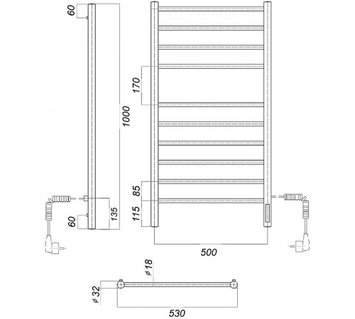 Электрический полотенцесушитель Domoterm Медея П10 500x1000 EK R Хром