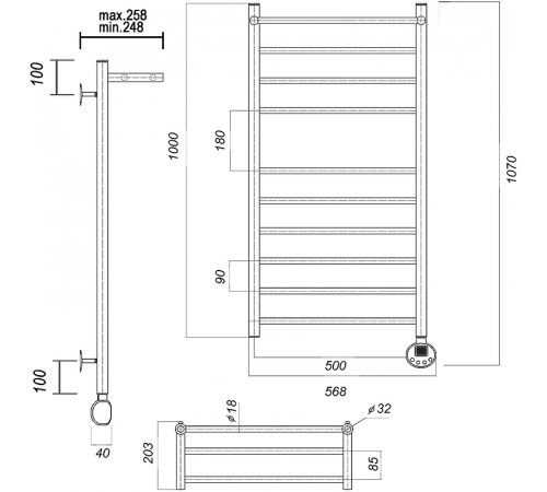 Электрический полотенцесушитель Domoterm Медея сп П10 500x1000 ER с полкой Хром