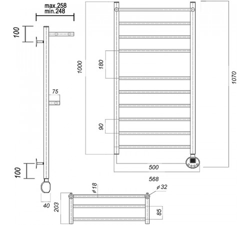 Электрический полотенцесушитель Domoterm Медея сп2 П10 500x1000 ER с двумя полками Хром