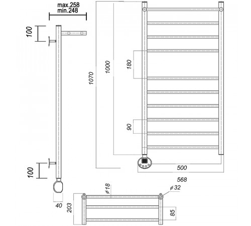 Электрический полотенцесушитель Domoterm Медея сп П10 500x1000 EL с полкой Хром