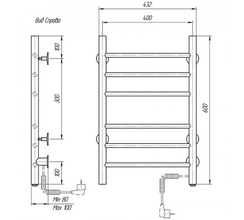 Электрический полотенцесушитель Domoterm Аврора DMT 109-6 40x60 EK R Хром