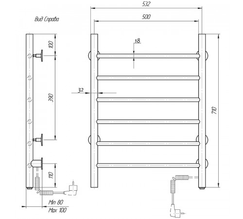 Электрический полотенцесушитель Domoterm Аврора DMT 109-6 50x71 EK R Хром