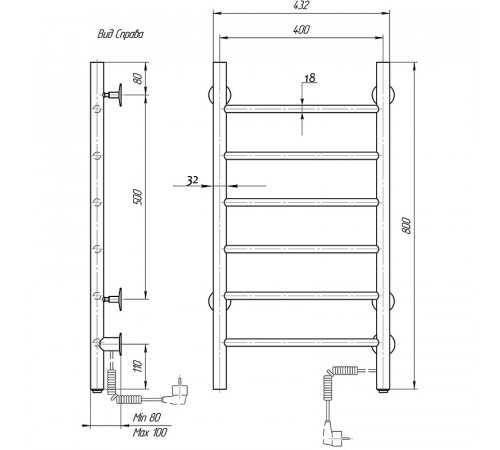 Электрический полотенцесушитель Domoterm Аврора DMT 109-6 40x80 EK R Хром