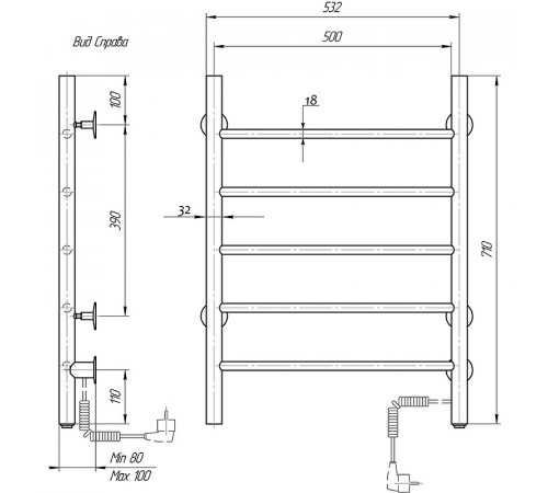 Электрический полотенцесушитель Domoterm Аврора DMT 109-5 50x71 EK R Хром