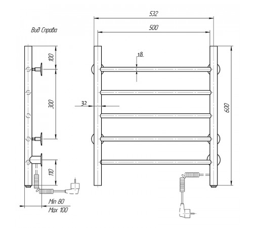 Электрический полотенцесушитель Domoterm Аврора DMT 109-5 50x60 EK R Хром