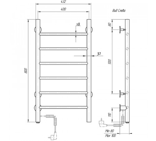 Электрический полотенцесушитель Domoterm Аврора DMT 109-6 40x80 EK L Хром