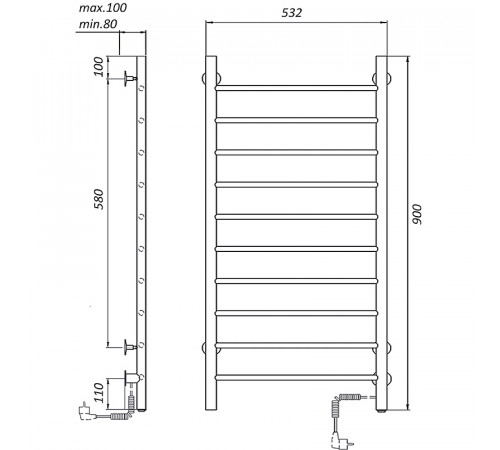 Электрический полотенцесушитель Domoterm Аврора DMT 109-10 50x90 EK R Хром