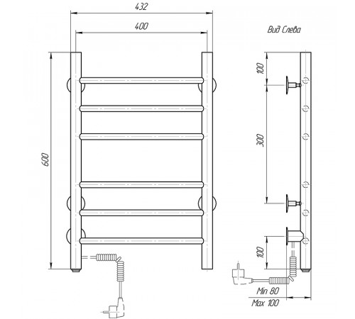 Электрический полотенцесушитель Domoterm Аврора DMT 109-6 40x60 EK L Хром