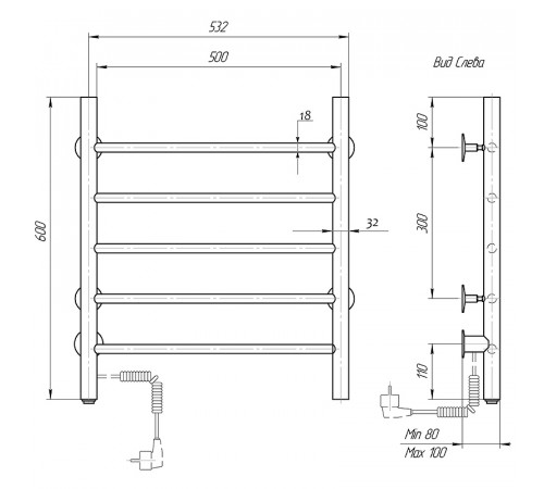 Электрический полотенцесушитель Domoterm Аврора DMT 109-5 50x60 EK L Хром