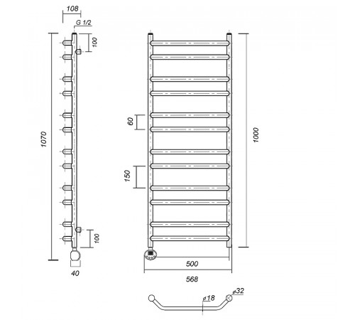 Электрический полотенцесушитель Domoterm Лаура П12 500x1000 EL Хром