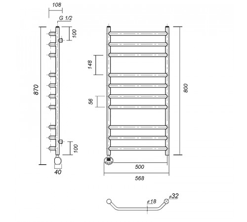 Электрический полотенцесушитель Domoterm Лаура П10 500x800 EL Хром