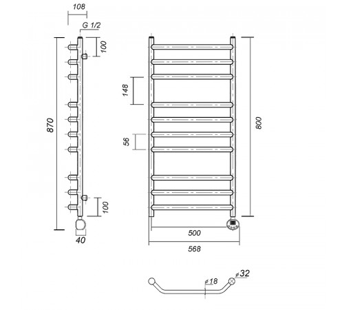 Электрический полотенцесушитель Domoterm Лаура П10 500x800 ER Хром