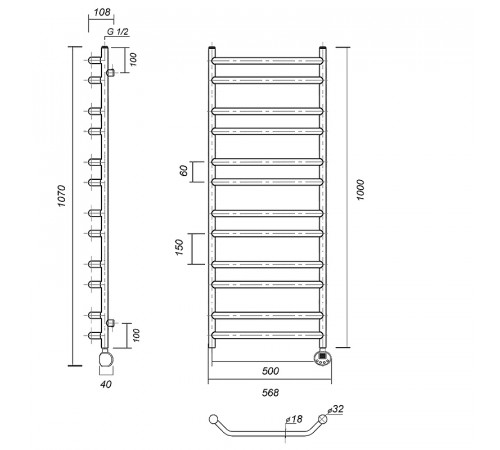 Электрический полотенцесушитель Domoterm Лаура П12 500x1000 ER Хром