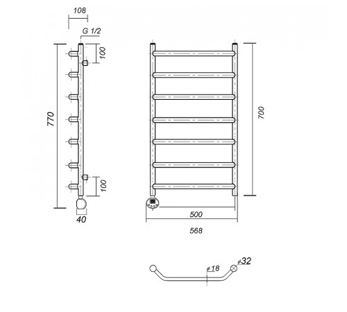 Электрический полотенцесушитель Domoterm Лаура П7 500x700 EL Хром