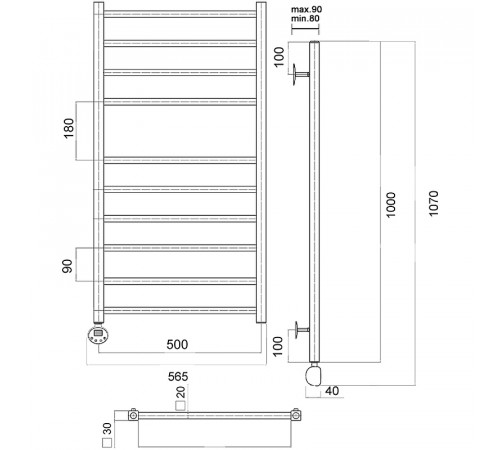 Электрический полотенцесушитель Domoterm Квадро П10 500x1000 EL Хром