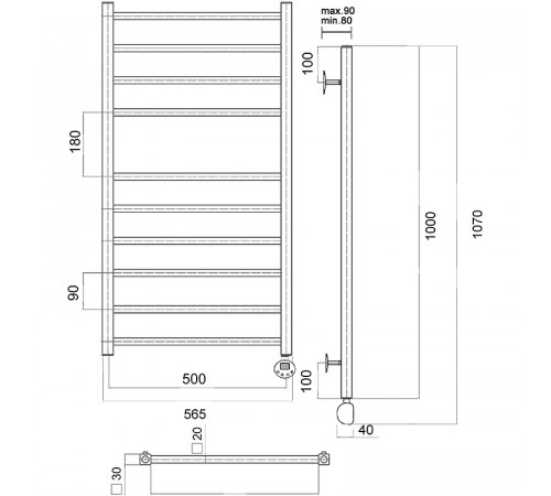 Электрический полотенцесушитель Domoterm Квадро П10 500x1000 ER Хром