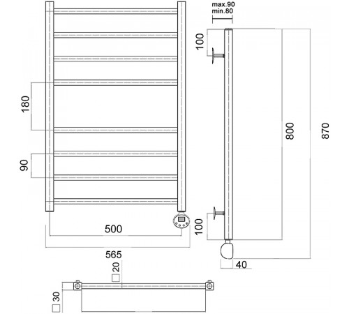 Электрический полотенцесушитель Domoterm Квадро П8 500x800 ER Хром