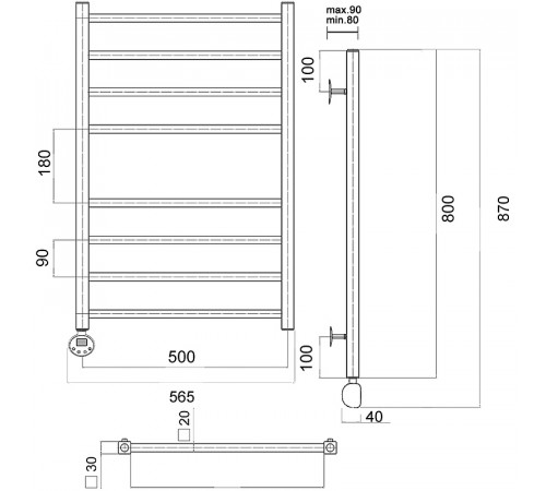 Электрический полотенцесушитель Domoterm Квадро П8 500x800 EL Хром