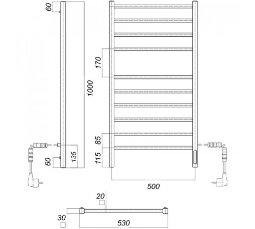 Электрический полотенцесушитель Domoterm Квадро П10 500x1000 EK R Хром