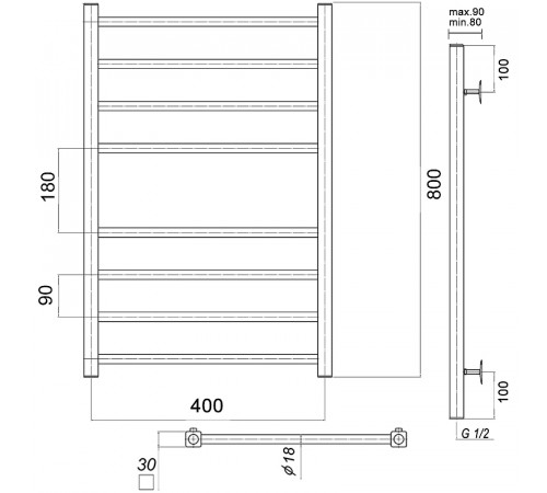 Водяной полотенцесушитель Domoterm Куба П8 400x800 Хром