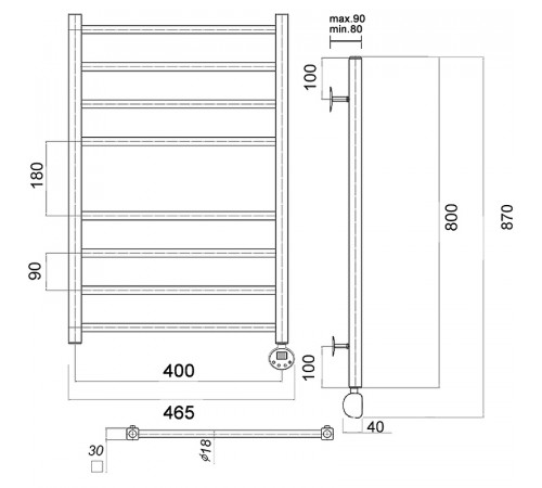 Электрический полотенцесушитель Domoterm Куба П8 400x800 ER Хром