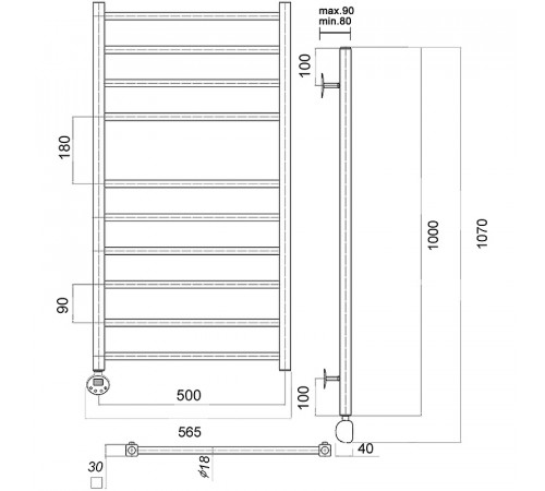 Электрический полотенцесушитель Domoterm Куба П10 500x1000 EL Хром