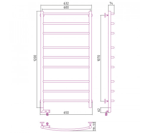 Электрический полотенцесушитель Сунержа Галант 2.0 1200x600 L 00-5200-1260 Хром