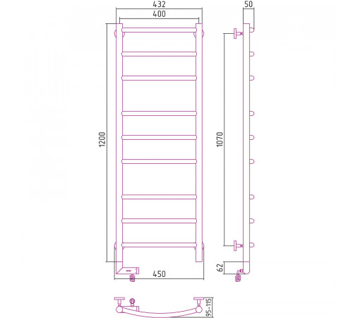 Электрический полотенцесушитель Сунержа Галант 2.0 1200x400 L 30-5200-1240 Белый матовый