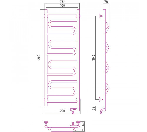 Электрический полотенцесушитель Сунержа Элегия 2.0 1200x400 R 00-5219-1240 Хром