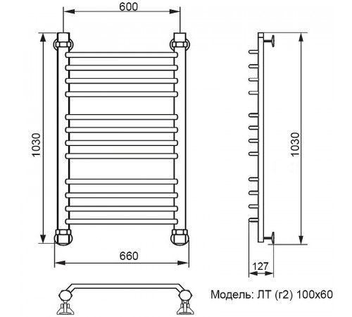 Водяной полотенцесушитель Ника Trapezium ЛТ (Г2) 100/60 Хром