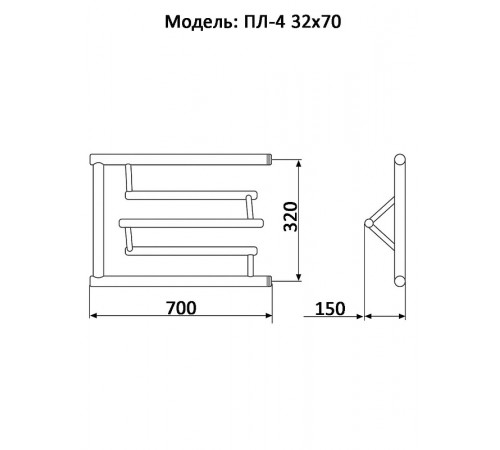 Водяной полотенцесушитель Ника Econ ПЛ-4 32/70 с полкой Хром