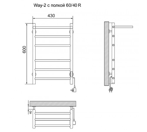 Электрический полотенцесушитель Ника Way-2 60/40 с полкой Хром