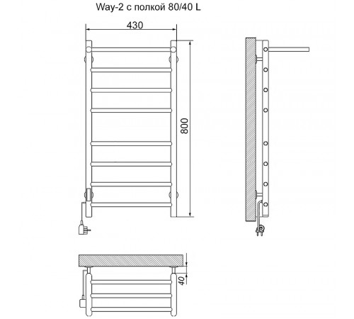 Электрический полотенцесушитель Ника Way-2 80/40 с полкой Хром
