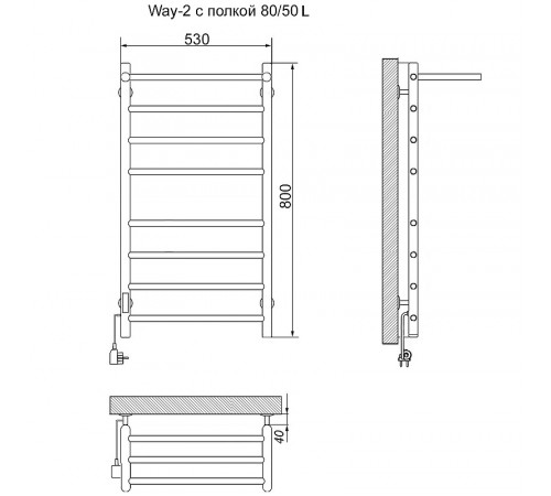 Электрический полотенцесушитель Ника Way-2 80/50 с полкой Хром