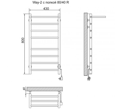Электрический полотенцесушитель Ника Way-2 80/40 с полкой Хром