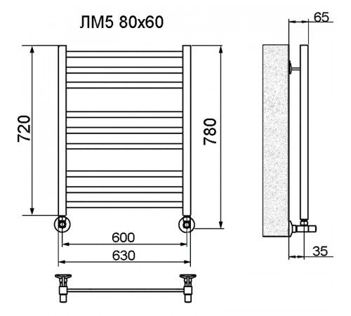 Водяной полотенцесушитель Ника Modern ЛМ-5 80/60 Хром