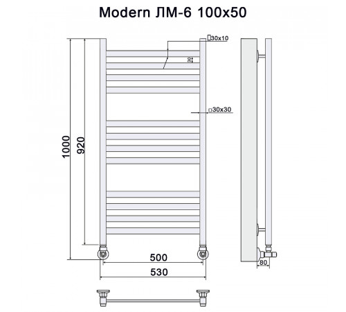 Водяной полотенцесушитель Ника Modern ЛМ 6 100x50 Белый 12 перекладин