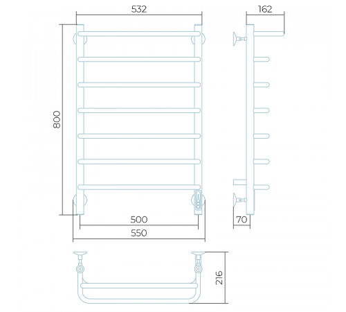 Электрический полотенцесушитель Larusso Стандарт П7 500х800 4670078536426 с полкой Хром