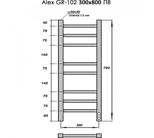 Электрический полотенцесушитель Grois Alex GR-102 30/80 П8 9016 U Белый матовый