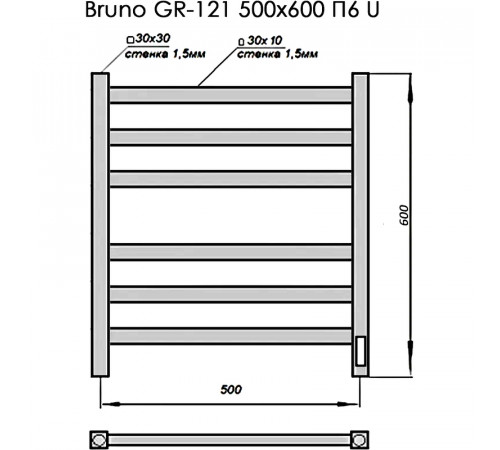 Электрический полотенцесушитель Grois Bruno GR-121 50/60 П6 9005 U Черный матовый