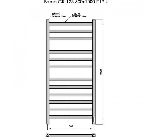 Электрический полотенцесушитель Grois Bruno GR-123 50/100 П12 9005 U Черный матовый