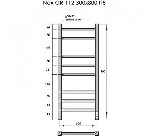 Электрический полотенцесушитель Grois Nex GR-112 30/80 П8 9005 U Черный матовый